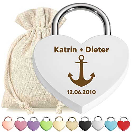 polar-effekt Liebeschloss Herzschloss Schloss Weiß mit personalisierter Gravur - Motiv Anker - Metall Vorhängeschloss - Stoffbeutel - Geschenk Jahrestag, Valentinstag - für Sie und Ihn - Liebe, Love polar-effekt Liebeschloss Herzschloss Schloss Weiß mit personalisierter Gravur - Motiv Anker - Metall Vorhängeschloss - Stoffbeutel - Geschenk Jahrestag, Valentinstag - für Sie und Ihn - Liebe, Love von polar-effekt