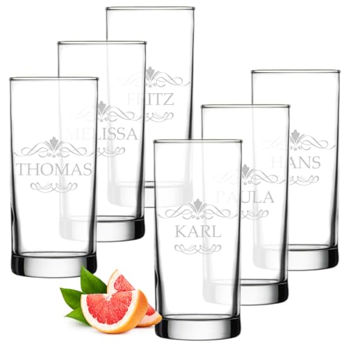 polar-effekt Longdrink Cocktailgläser 6er-Set 485 ml mit personalisierter Gravur - Wassergläser mit Namen - Geschenke für Sie und Ihn - Gläser für Bier, Wasser und Drinks von polar-effekt