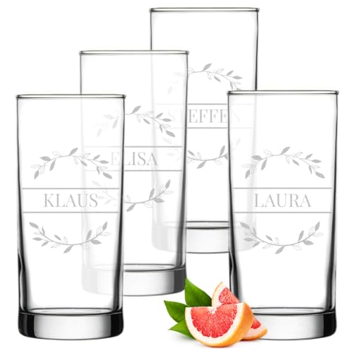 polar-effekt Longdrink Wassergläser 485 ml 4er Set mit Gravur - personalisierte Trinkgläser mit Namen - Geschenk-Idee für Sie und Ihn - für Wasser, Saft und Gin Tonic von polar-effekt