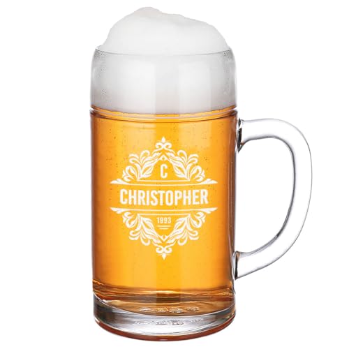 polar-effekt Maßkrug 1,0 Liter mit Gravur - Oktoberfest Bierkrug mit Namen - Personalisierte Geschenk-Idee - Spülmaschinenfestes Bierglas mit Henkel von polar-effekt
