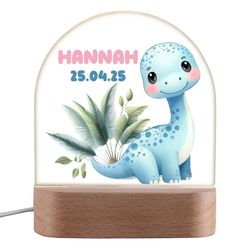 polar-effekt Nachtlicht Kinder aus Acrylglas mit Namen personalisiert - Nachttischlampe mit Dinos - Geschenke zur Taufe, Geburtstag & Geburt - niedliches Babygeschenk von polar-effekt