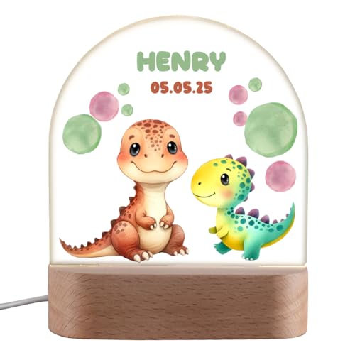 polar-effekt Nachtlicht mit LED-Beleuchtung für Kinder mit Dino Motiv - Personalisiert mit Namen - Geschenk zur Taufe & Geburt - Dimmbare Nachttischlampe aus Acrylglas von polar-effekt