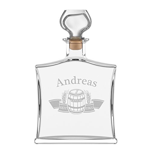 polar-effekt Personalisierte Edle Whiskyflasche mit Gravur - 700 ml Dekanter mit Glass Verschluss - Whisky-Karaffe Geschenk zum Geburtstag - Motiv Fass im Banner von polar-effekt