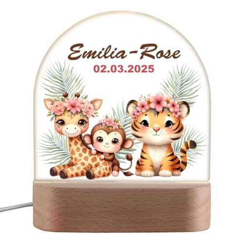 polar-effekt Personalisiertes Nachtlicht für Mädchen mit Tiermotiv - Nachttischlampe mit Wunschnamen - Geschenk zur Taufe & Geburt - mit USB-Anschluss von polar-effekt