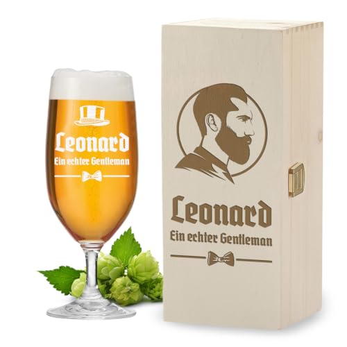 polar-effekt Pilstulpe 0,3 Liter + Holzkiste mit personalisierter Gravur - Geschenk-Set zum Geburtstag und Vatertag - Männer Bierglas für Pils, Lager und Export von polar-effekt