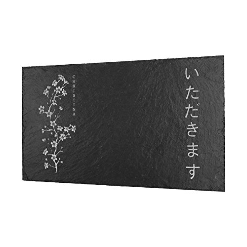 polar-effekt Schieferplatte Servierplatte 40x25cm mit Gravur - Schiefer Servierteller Geschenk zum Geburtstag - Tablett Personalisiert - Motiv japanisch genießen von polar-effekt