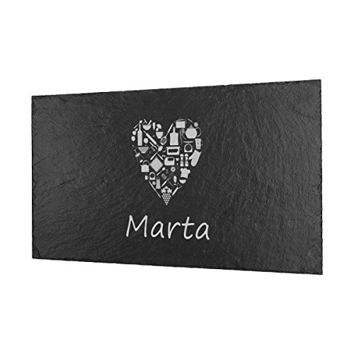 polar-effekt Schieferplatte Servierplatte 40x25cm mit Gravur - Schiefer Servierteller Geschenk zum Geburtstag oder Muttertag - Tablett Personalisiert - Motiv servieren mit Herz von polar-effekt