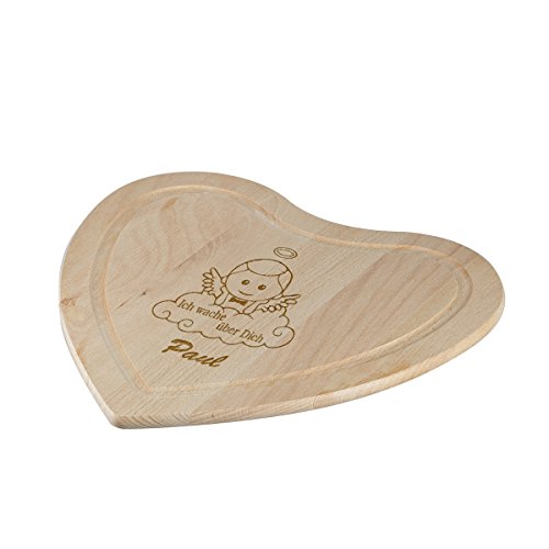Schneidebrett Herz Gravur - Motiv Schutzengel - Personalisiert mit Namen - Küchenbrett 28 x 28 cm von polar-effekt