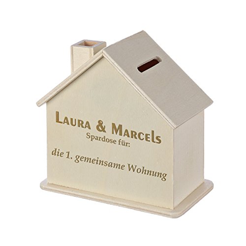 polar-effekt Spardose Haus mit Gravur - Sparbüchse aus Holz - Geldgeschenk zur Hochzeit, Taufe, Geburt, Geburtstag, Einzug, Geburtstage - Personalisierte Sparbüchse - Motiv freie Wahl von polar-effekt