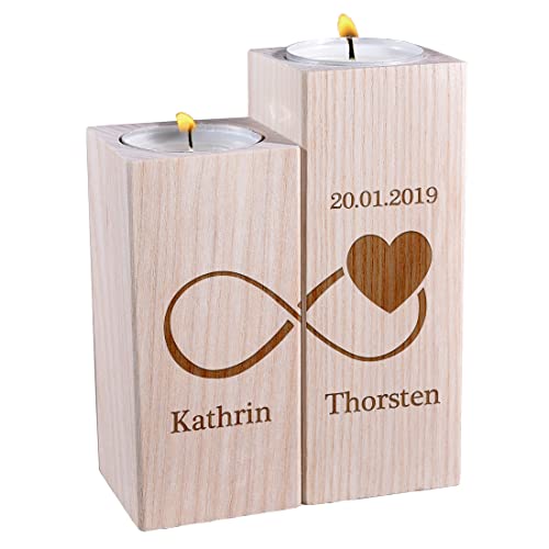 polar-effekt Teelichthalter 2er-Set aus Holz mit Wunschgravur - Motiv: Unendlichkeitszeichen - kreative Dekoidee - personalisiertes Hochzeitsgeschenk - robust, widerstandsfähig - Hochzeit, Jahrestag von polar-effekt