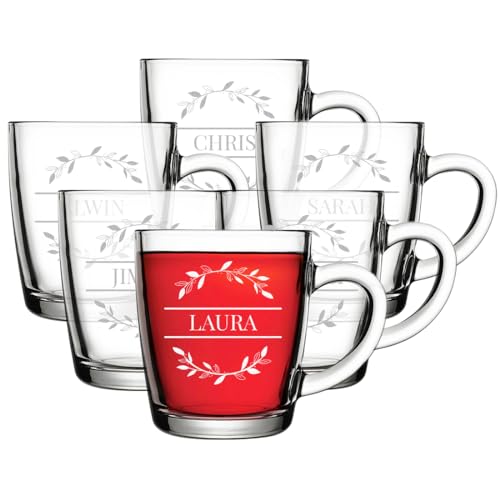 polar-effekt Teetasse aus Glas 340 ml 6 Stück mit Gravur - Teeglas mit Henkel - für warme und kalte Getränke - spülmaschinenfest und BPA-Frei von polar-effekt
