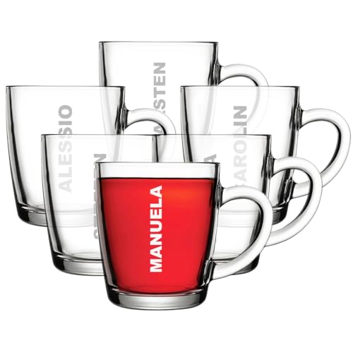 polar-effekt Teetasse aus Glas 340 ml 6 Stück mit Gravur - spülmaschinenfestes Kaffeeglas - für warme und kalte Getränke - BPA-Frei von polar-effekt