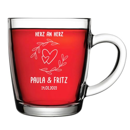 polar-effekt Teetasse aus Glas 340 ml mit personalisierter Gravur - Kaffeebecher aus Borosilikatglas - ideal als Hochzeitsgeschenk - Teeglas für Paare von polar-effekt