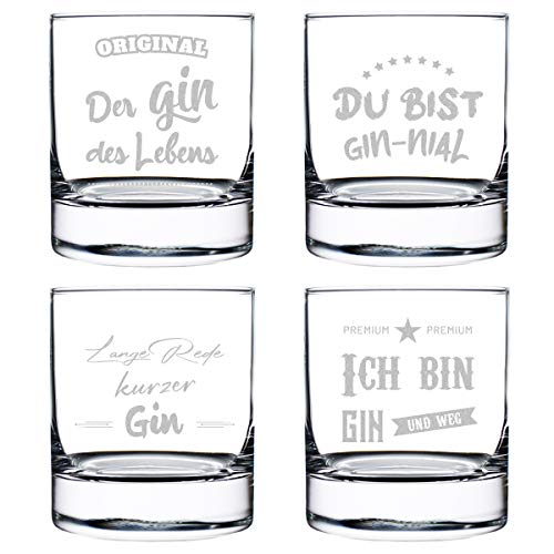 polar-effekt Tonic Gingläser 4 Stück graviert mit Sprüchen - Lasergravur - Cocktailglas - Genuss - Sommergetränk - 320 ml Volumen - Für Männer und Frauen - Kaltgetänk - Spruch Set 1 von polar-effekt