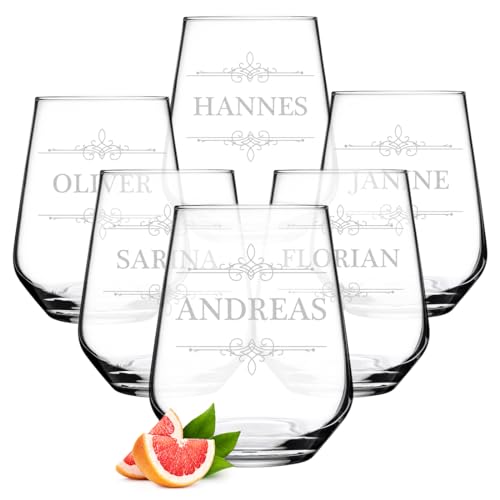 polar-effekt Wasser Gläser 6er-Set für Getränke mit personalisierter Gravur - elegante Trinkgläser mit Namen - Saftglas für kalte Getränke - ideal als Geschenk von polar-effekt