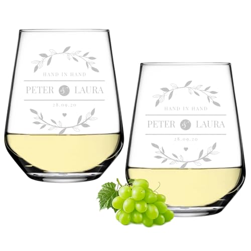 polar-effekt Weingläser 425 ml 2er Set mit Gravur zum Jahrestag - personalisierter Weinkelch mit Namen - Geschenke für Paare zur Hochzeit - für Rotwein und Weißwein von polar-effekt