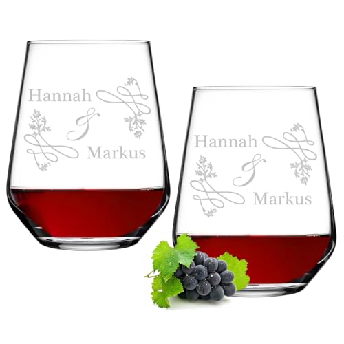 polar-effekt Weingläser 425 ml 2er Set mit Gravur zur Hochzeit - personalisierte Weinkelche mit Namen - Geschenk zur Verlobung und Jahrestag - für Rotwein und Weißwein von polar-effekt