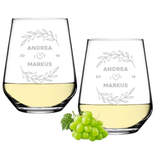polar-effekt Weingläser 425 ml als Hochzeitsgeschenk mit personalisierter Gravur - Weinkelche für Sie und Ihn - das Geschenk zur Hochzeit, Jahrestag und Verlobung von polar-effekt