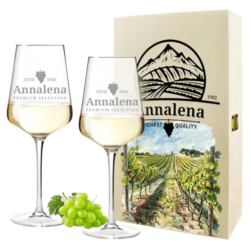 polar-effekt Weingläser 560 ml 2er-Set graviert & Holzbox mit UV-Druck - Geschenk zum Geburtstag & Jubiläum - Kiste aus Echtholz - Gläser für Weinliebhaber von polar-effekt