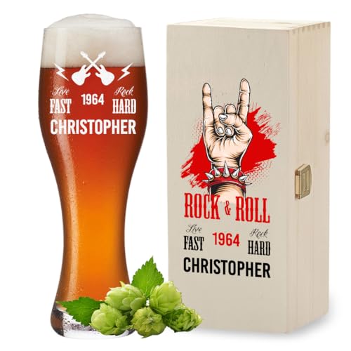 polar-effekt Weißbierglas 0,5 Liter & Holzkiste 2-teiliges Set mit UV-Druck - Personalisiertes Männergeschenk - Spülmaschinenfestes Weißbierglas mit Namen - BPA-Frei von polar-effekt