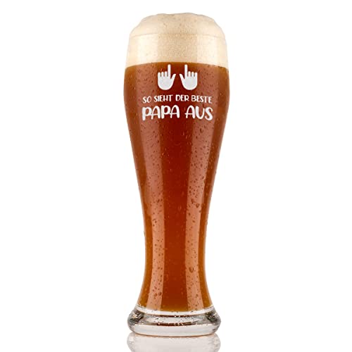 Bierglas mit Gravur Bester Papa der Welt - Das Geschenk Papa - Vatertagsgeschenk Weißbier, Hefeweizen - Geburtstag, Jubiläum - Motiv So Sieht der Beste Papa aus von polar-effekt