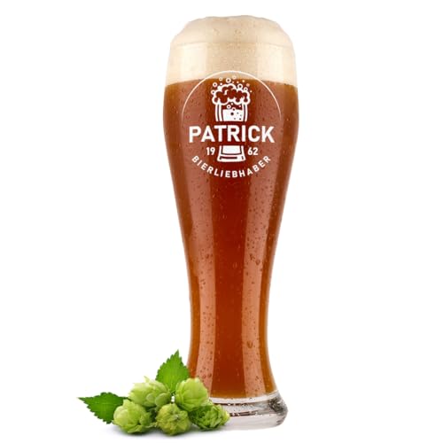 polar-effekt Weizenglas 0,5 Liter mit personalisierter Gravur - Männergeschenk zum Jubiläum - Bierglas für Weißbier mit Namen - Stabiles Weißbierglas mit Motiv von polar-effekt