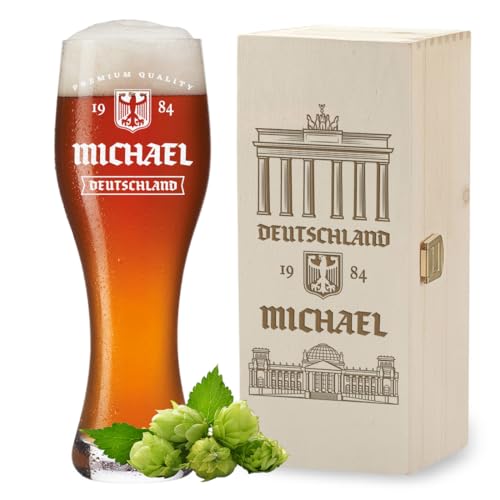 polar-effekt Weizenglas 0,5 Liter und Holzbox mit personalisierter Gravur - Geschenke für Biertrinker - Ideal als Geburtstagsgeschenk - Bierglas für Weißbier von polar-effekt