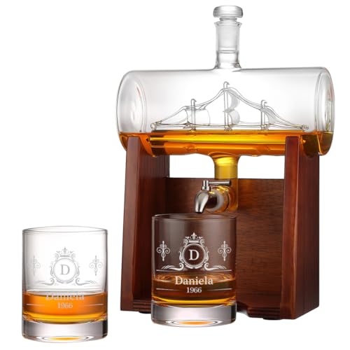 polar-effekt Whiskey Dekanter & 2 Whiskygläser Set mit personalisierter Gravur - Ideal als Geburtstagsgeschenk - Karaffe 1000 ml & Gläser 320 ml für Genießer von polar-effekt