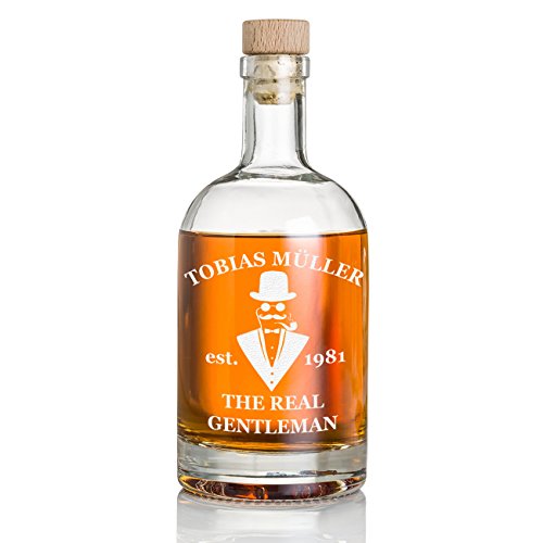 polar-effekt Whiskyflasche mit Gravur 700 ml - Geschenke für Männer Geburtstagsgeschenk - Whiskey-Karaffe mit Korken - Dekanter Personalisiert mit Name für Mann - Motiv The Real Gentleman von polar-effekt