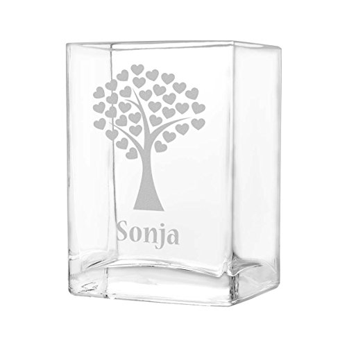 polar-effekt kleine Blumenvase Vase Personalisiert mit Gravur - Geschenkidee zur Hochzeit oder Muttertag - Motiv Baum mit Einer Krone aus Herzen von polar-effekt
