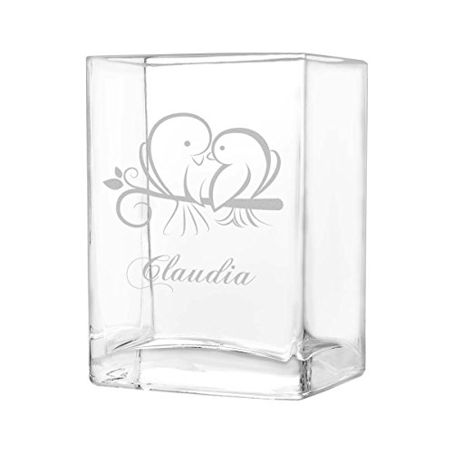 kleine Blumenvase Vase Personalisiert mit Gravur - Geschenkidee zur Hochzeit oder Muttertag - Motiv Vögelchen auf dem AST von polar-effekt