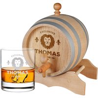 2-Tlg Whisky Geschenk Eichenfass Und Glas Mit Gravur - Personalisiert Name Whiskey, Scotch Opa Holzfass, Whiskyglas Motiv Löwe 2-Tlg Whisky Geschenk Eichenfass Und Glas Mit Gravur - Personalisiert Name Whiskey, Scotch Opa Holzfass, Whiskyglas Motiv Löwe von polareffekt