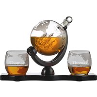 4-Tlg Whisky-Set - Globus Dekanter Und Whiskygläser Mit Gravur Echtes Holztablett Für Genießer Männer-Geschenk Motiv Wunschtext von polareffekt