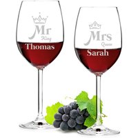 Leonardo Weinglas 2Er-Set Mit Wunschgravur - 460 Ml Paar, Ehe, Hochzeit Jahrestag Stielglas Motiv Mr. King Und Mrs. Queen von polareffekt