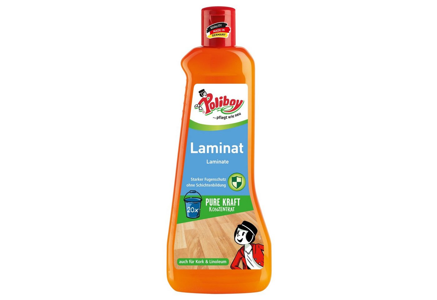 poliboy Laminat Pflege Konzentrat mit Orangenöl - 500 ml - Laminatreiniger (auch für Kork und Linoleum - Kraftvoll/Streifenfrei - Made in Germany) von poliboy