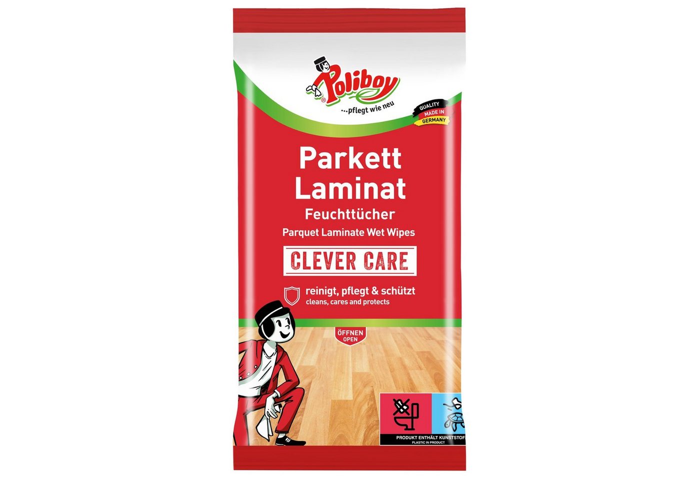 poliboy Parkett & Laminat Putztücher - 15 Tücher Reinigungstücher (30x22 cm, zur Reinigung speziell für Parkett- und Laminatböden - Made in Germany) von poliboy