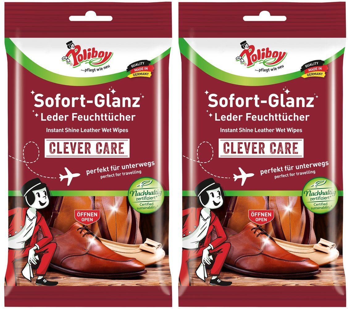 poliboy Sofort-Glanz Putztücher - 20 Tücher Reinigungstücher (20x15 cm, perfekt für Glatt- und Kunstlederschuhe - Made in Germany) von poliboy