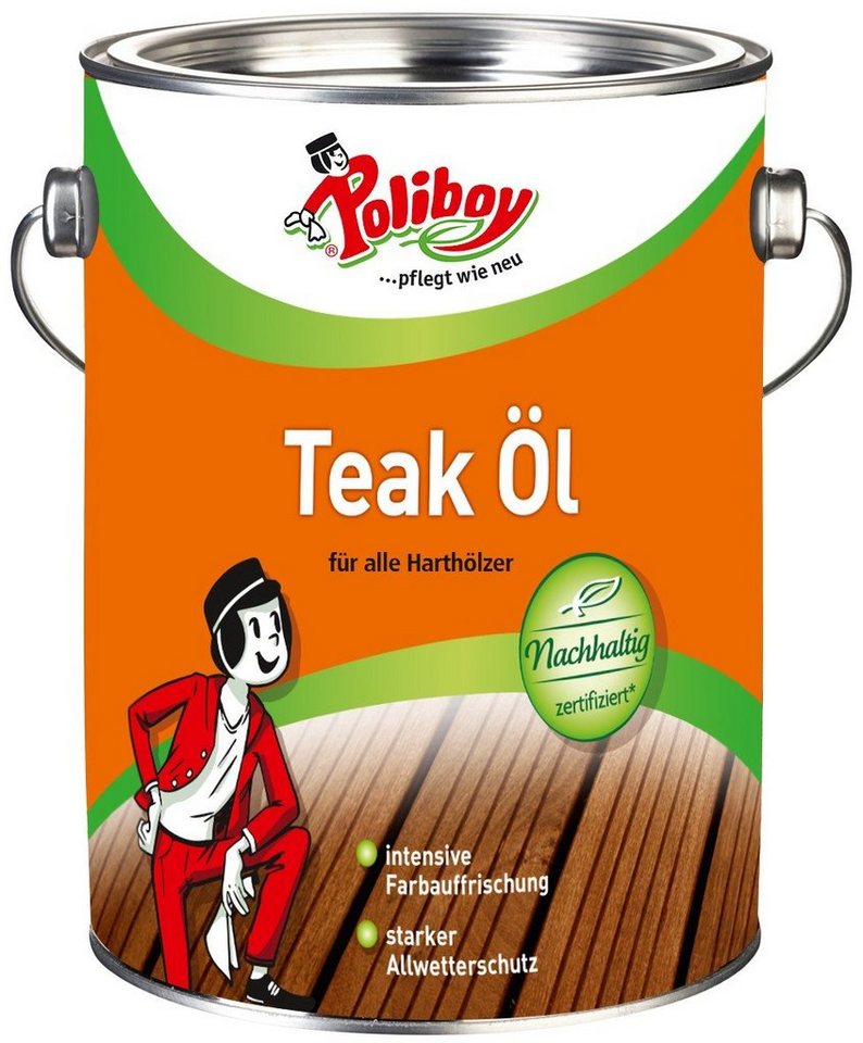 poliboy Teak Öl dunkel - 2,5 Liter - für geölte und naturbelassene Gegenstände Holzreiniger (reinigt, pflegt und schützt - Made in Germany) von poliboy