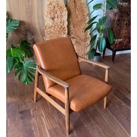 Ledersessel, Skulpturaler Loungesessel in Cognacleder, Pariser Ambiente, Vibes, Vintage Rarität, Mid Century Modern, Lesesessel von polishWOOD