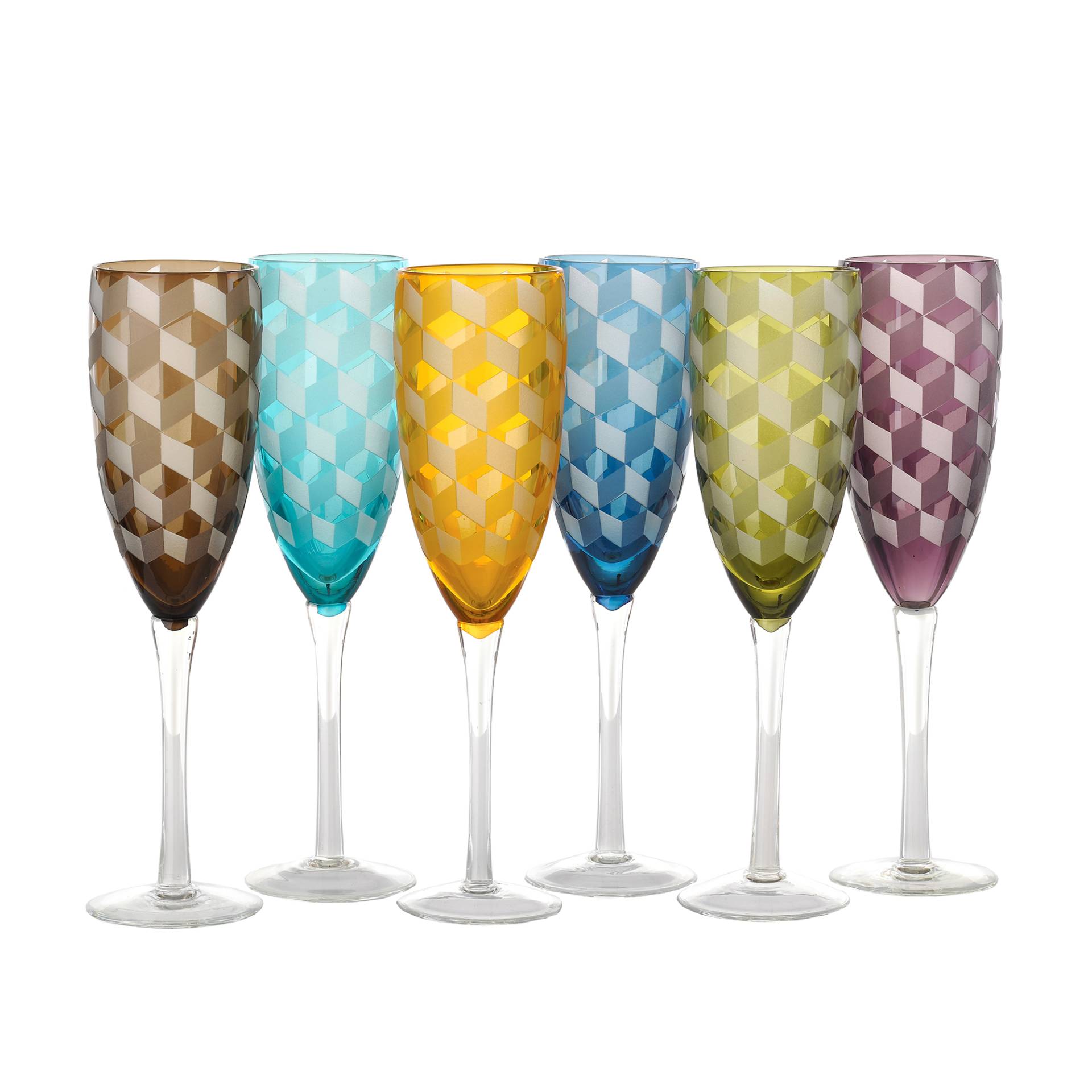 pols potten - Blocks Champagnerglas 6er Set - mehrfarben/H 24cm x Ø 7,5cm von pols potten