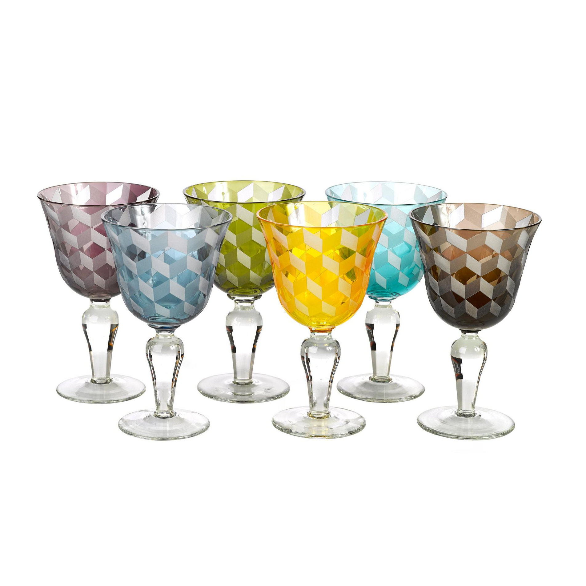 pols potten - Blocks Weinglas 6er Set - mehrfarben/H 17cm x Ø 10cm von pols potten