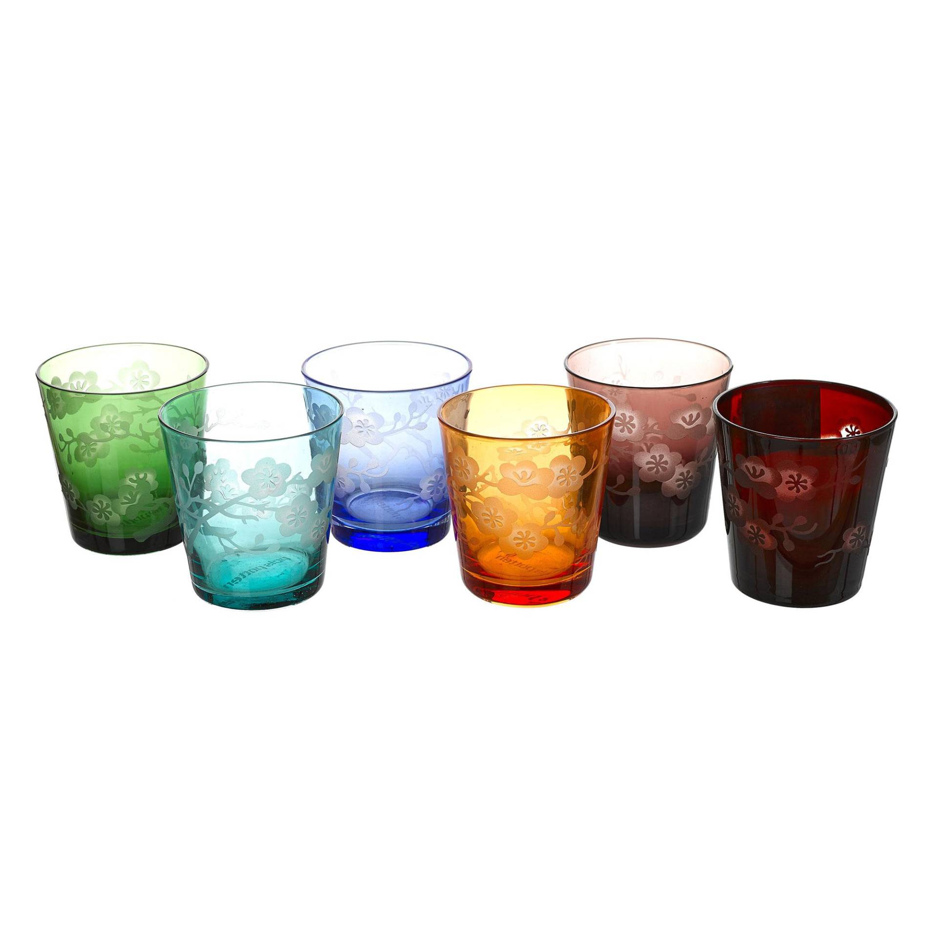 pols potten - Blossom Glas 6er Set - mehrfarben/sandgestrahltes Muster/H 10cm x Ø 8,6cm/250ml von pols potten