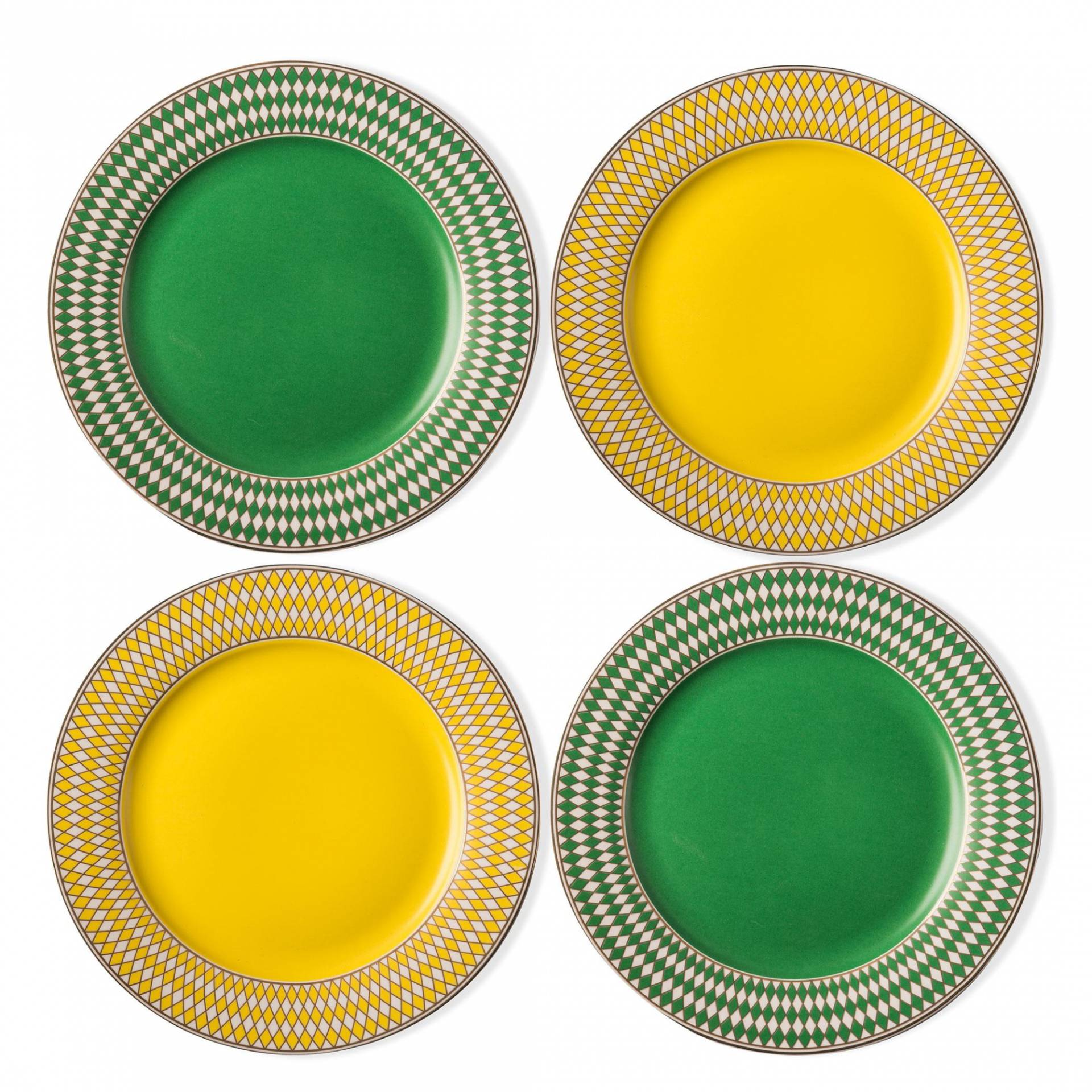 pols potten - Chess Teller 4er Set - grün, gelb, gold/matt glasiert/H x Ø 1,4x19,3cm/Mit der Hand waschen von pols potten