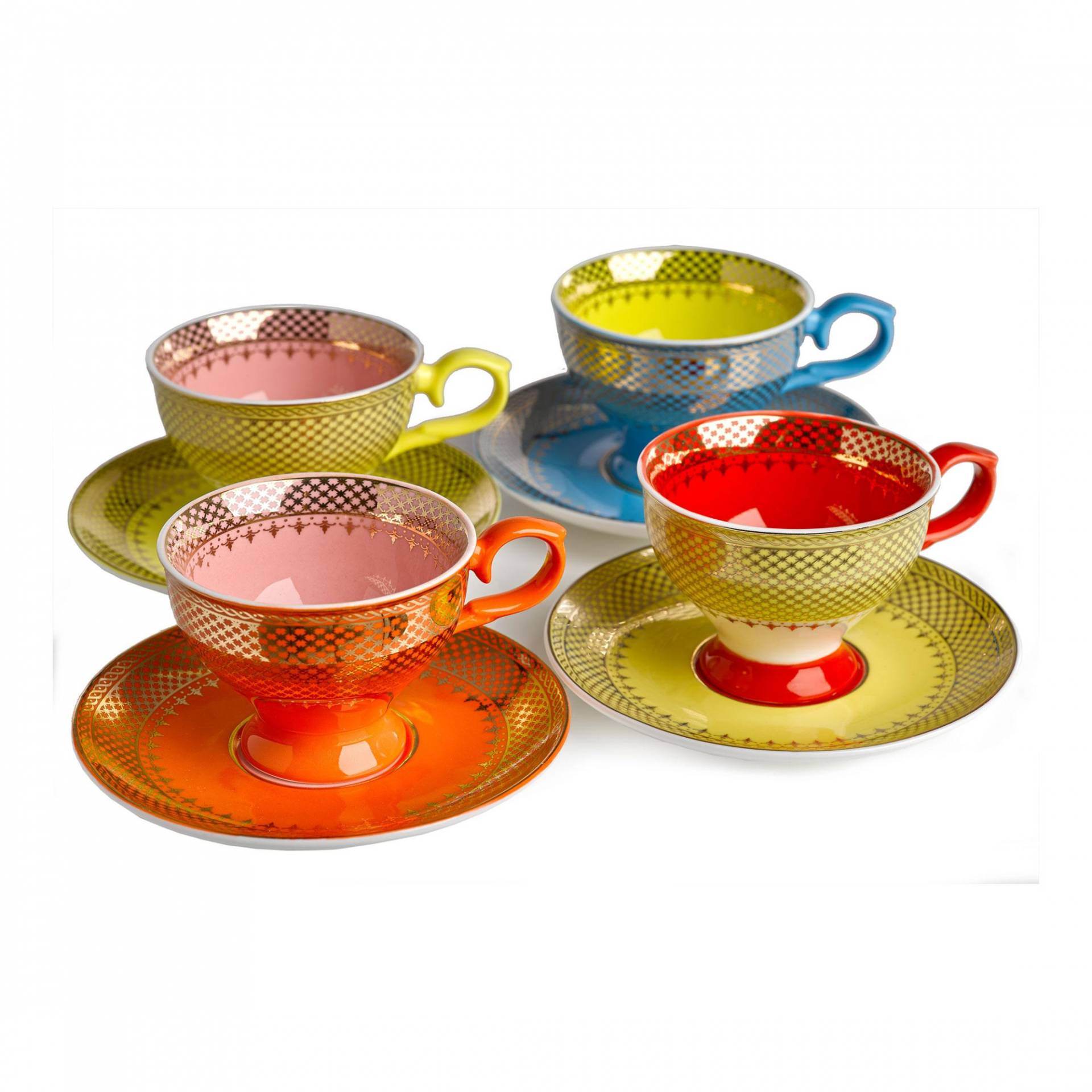 pols potten - Grandma Espressotasse 4er Set - mehrfarben/glasiert/LxBxH 10x7,5x5cm/ 90ml/mit Untertasse H x Ø 1,8x12,4cm von pols potten