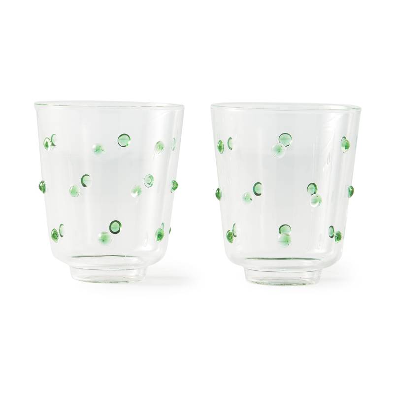 pols potten - Nob Trinkglas H 9 cm 2er Set - olivgrün/H 10cm x Ø 8,5cm/300ml von pols potten