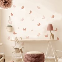 Pastell Zimmer Dekor-48 Stück Rosa Schmetterling Wandtattoos Für Kinderzimmer Wanddekor, Boho Muted Wandaufkleber Mädchen Schlafzimmer von pompomdecal