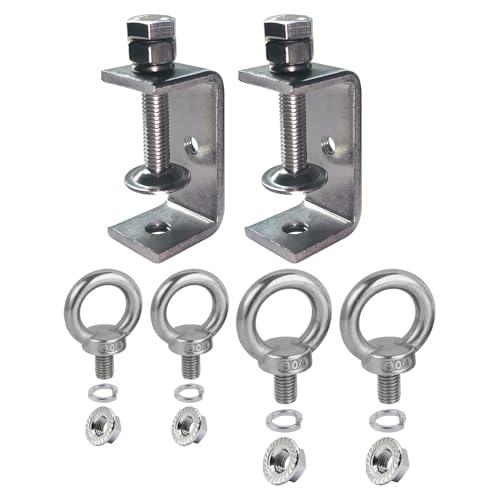 Ponezg Schraubzwingen Klein C Klemme Edelstahl, C Zwinge Einstellbar Klemmbereich ist 20-50mm, C Klemme Kieferöffnungen 55mm mit M8 M10 Ringschrauben für Holzbearbeitung, C-Clamp Set (6 Teiliges Set) von ponezg