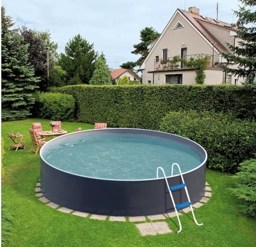poolomio® Azuro Deluxe Stahlwand Pool Schwimmbecken rund Ø 360 x 120 cm in modernem Weiß/Graphite - inklusive Skimmer, Innenfolie & Einlaufdüsen - schneller, einfacher Aufbau von poolomio
