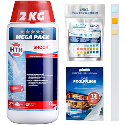poolomio® Chlorgranulat für Pool HTH Shock 1,6 kg | Schnelllösliches, anorganisches Chlor Granulat zur Stoßchlorung und Schockchlorung | Schnelle Desinfektion bei grünem & trübem Wasser von poolomio