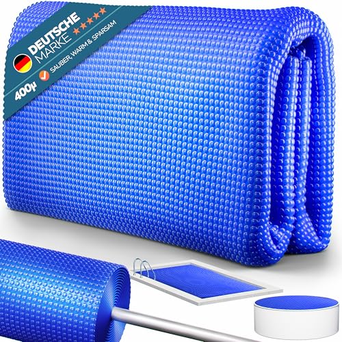 poolomio® Solarplane Pool rund Ø400 cm | Solarabdeckplane Poolabdeckung 400 µm zuschneidbar | Wärmedämmende Poolplane Noppenfolie Solarfolie | Robustes Solar Cover für Schwimmbad & Poolheizung von poolomio